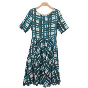 Boden Amy Plaid Fit And Flare Midi Dress Womens 6L Green Retro Lined 100% Cotton